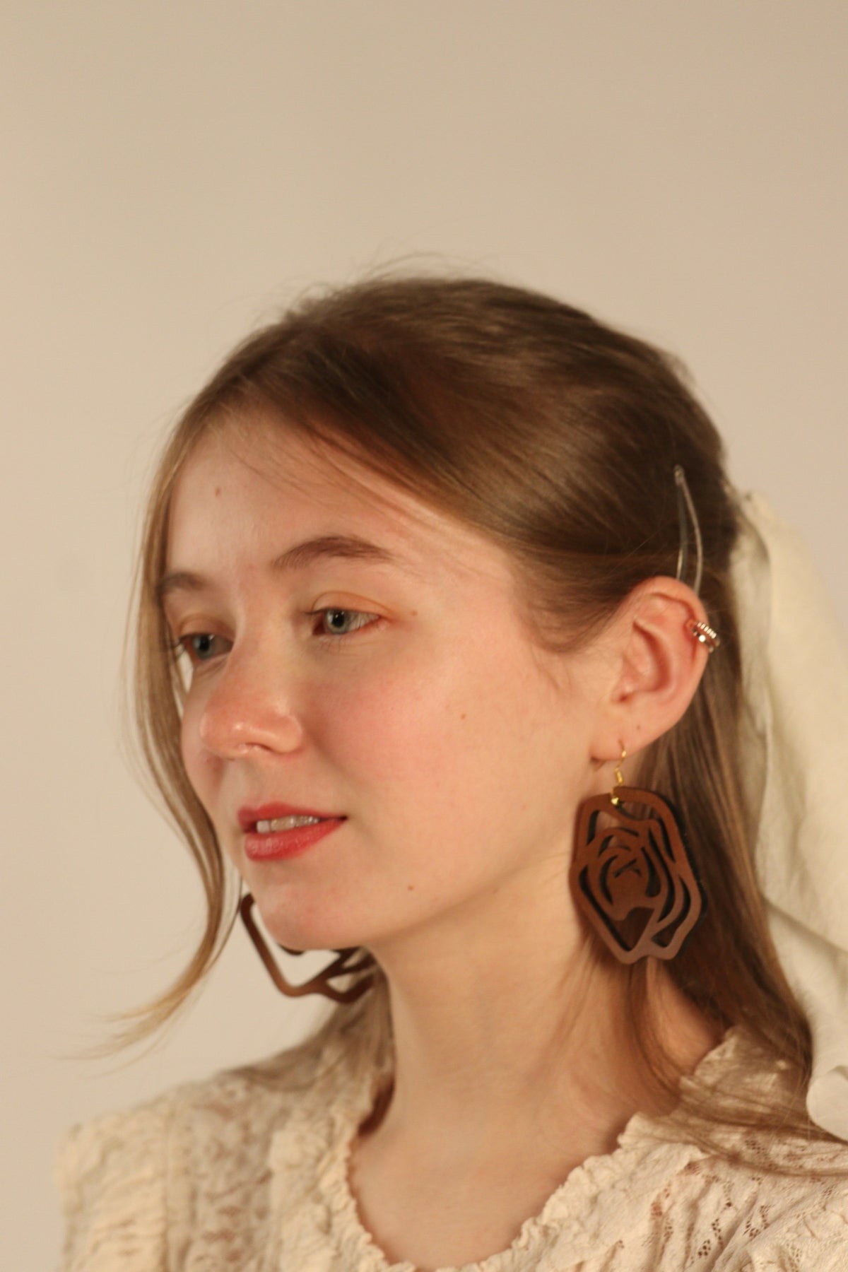 Big Wood Rose Bud - Earrings