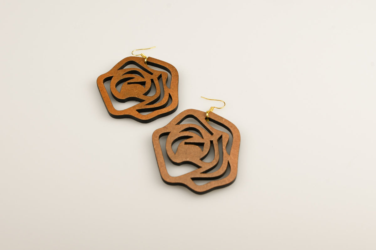 Big Wood Rose Bud - Earrings