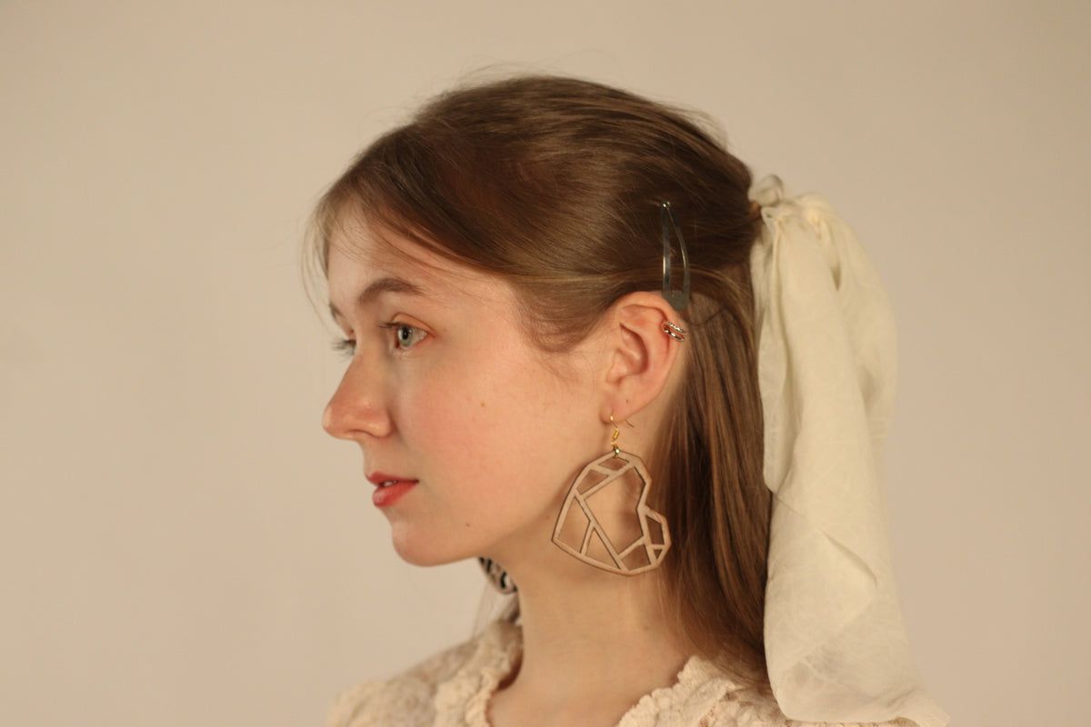 Kintsugi Heart (Wood) - Earrings