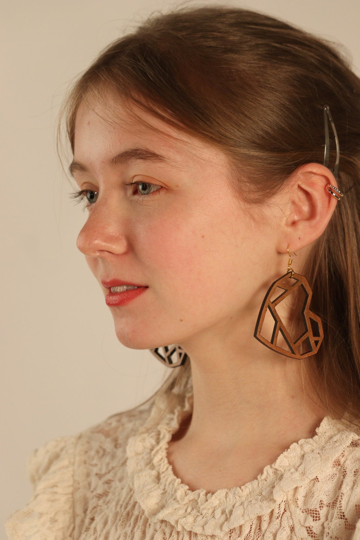 Kintsugi Heart (Wood) - Earrings