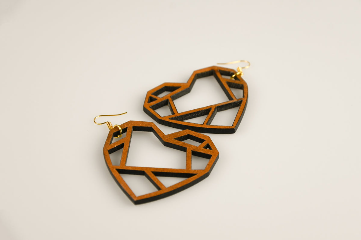 Kintsugi Heart (Wood) - Earrings