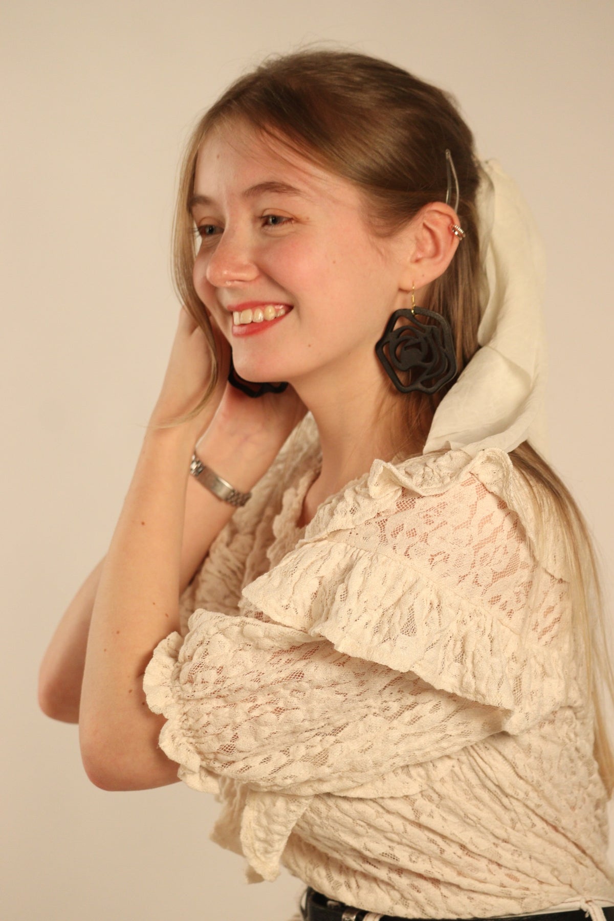 Big Black Rose Bud - Earrings