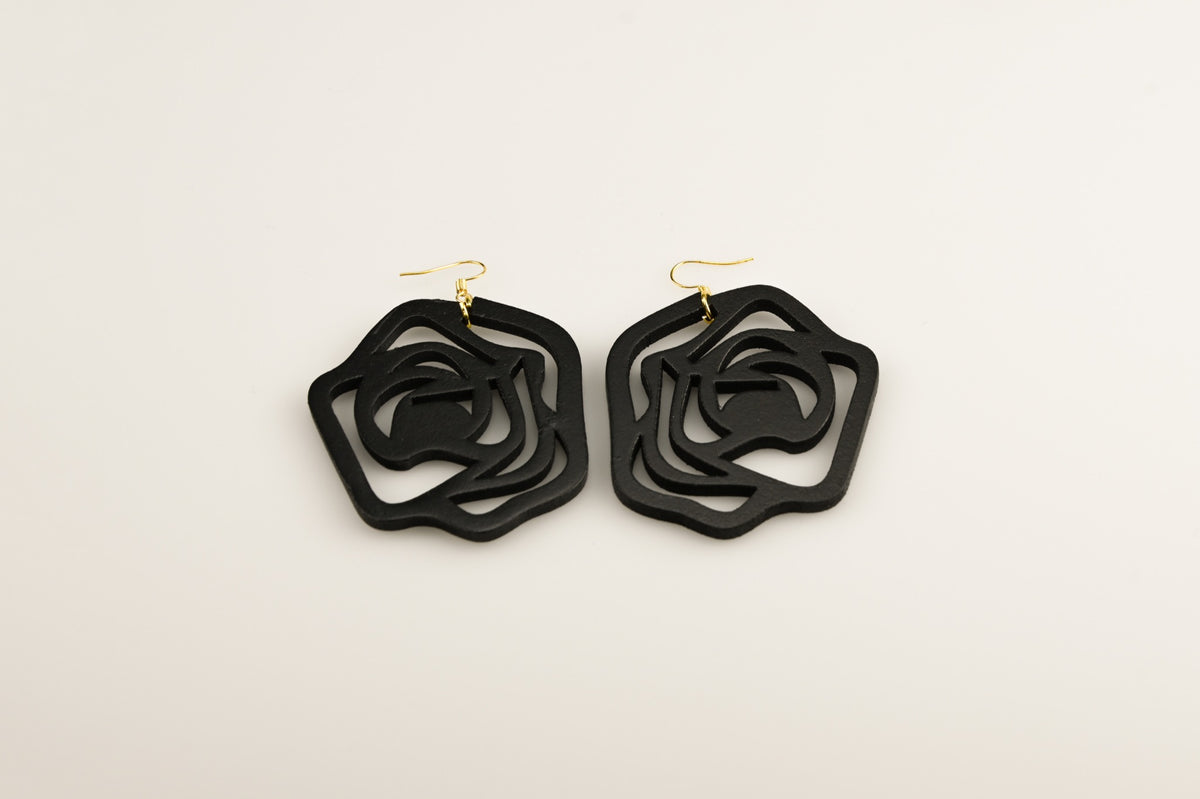 Big Black Rose Bud - Earrings