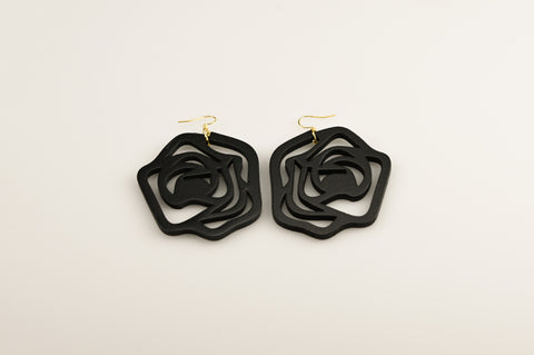 Big Black Rose Bud - Earrings
