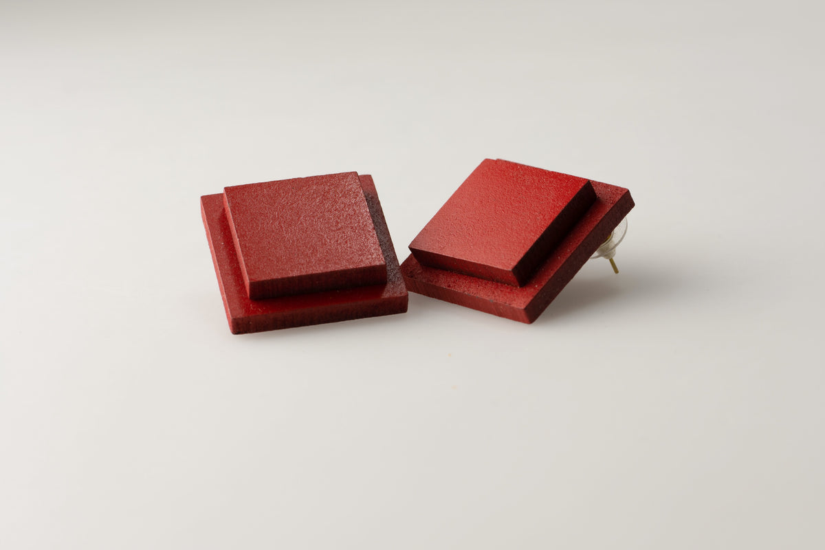 Red DuoSquare - Stud Earrings studio