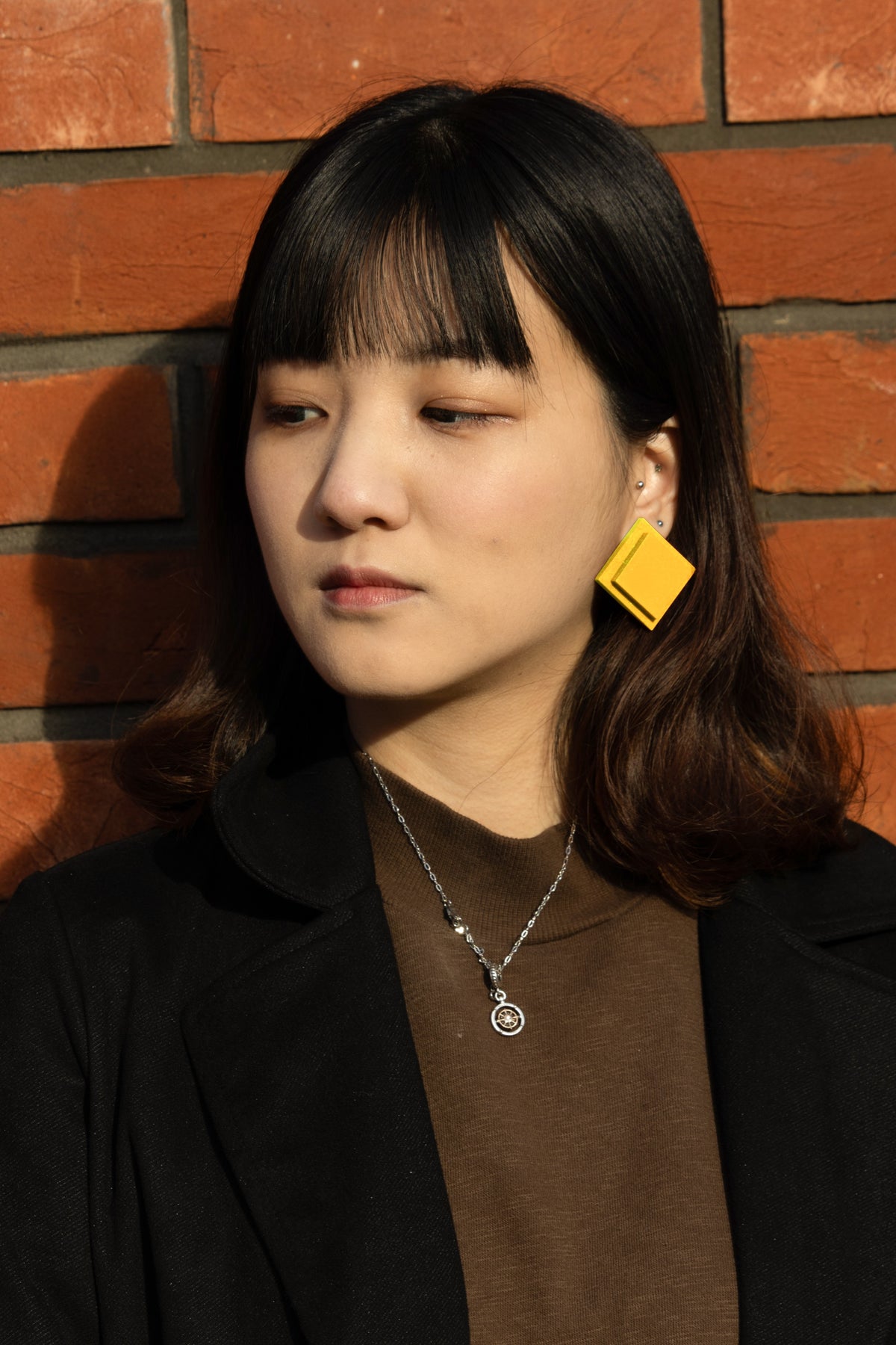 Yellow DuoSquare - Stud Earrings model