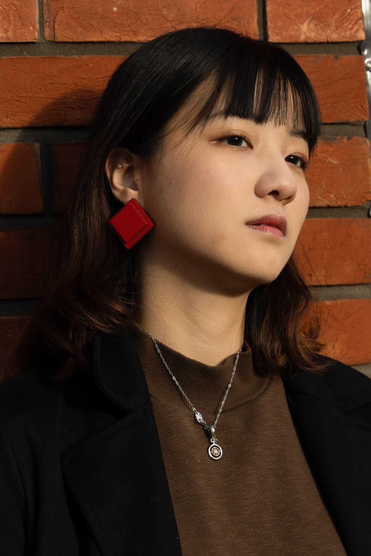 Red DuoSquare - Stud Earrings model