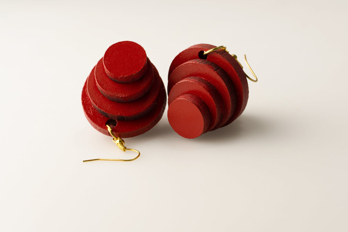 Red Circular TriMirror - Dangle Earrings studio