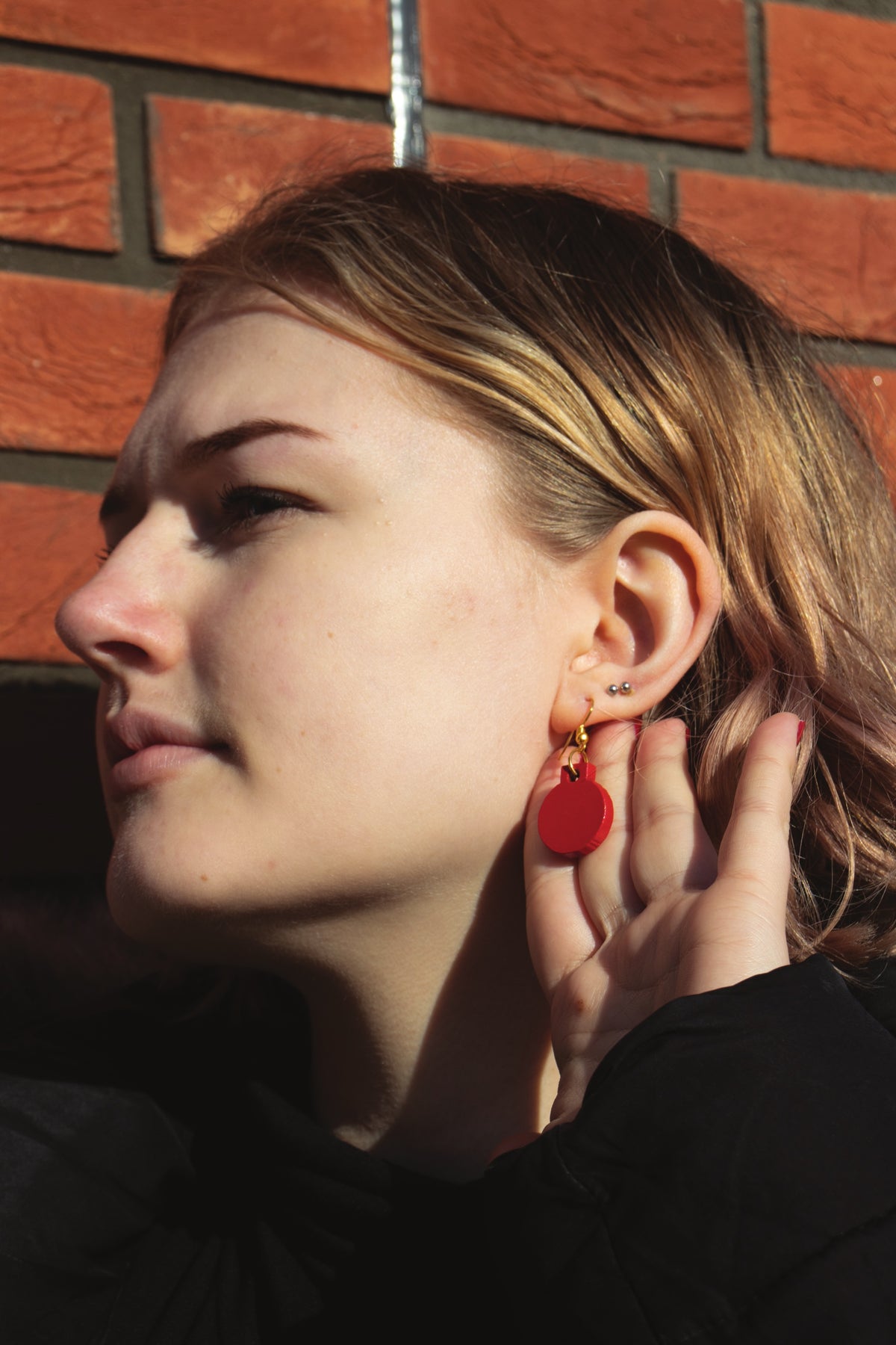 Red Bauble - Small Dangle Earrings studio