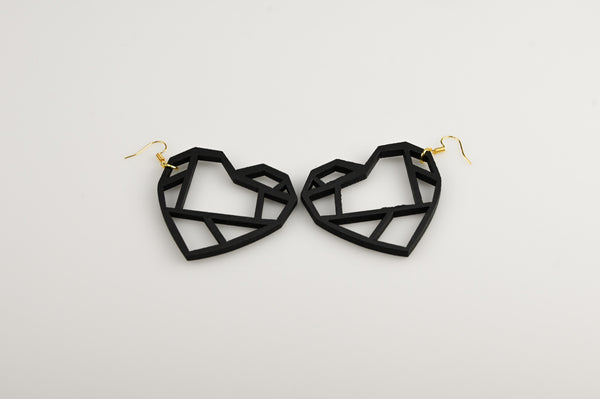 Kintsugi Heart (Black) - Earrings